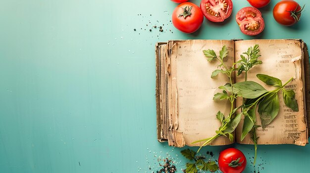 Old Recipe Book Isolated on Flat Color Background