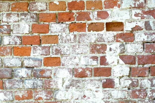 Old red brick wall as background front view horizontal close up