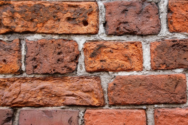 Old Red brick wall background. Macro. close-up