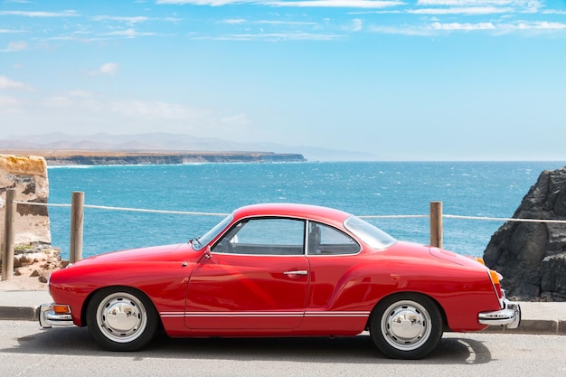 Old red car parked