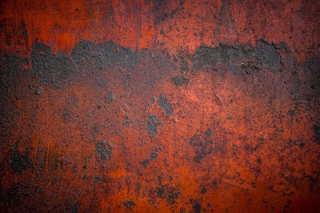 Old red metal sheet with rust and oily in the garage can be use as background