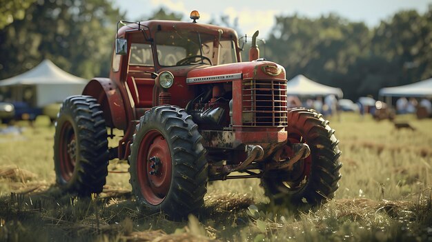 Photo an old red tractor with a black bumper and a red bumper