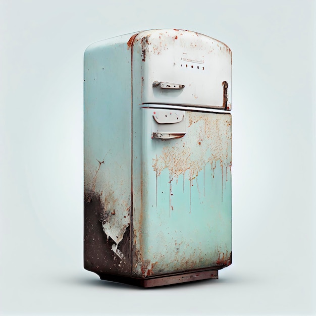 Photo old refrigerator, white background