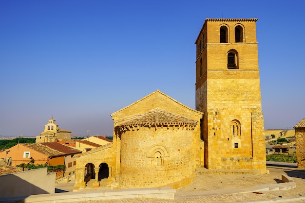 Old Romanesque stone church with bell tower in the city of San Esteban de Gormaz Soria