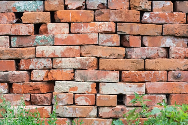 An Old Rough Brick Wall With A Horizontal Texture. The background is made of a Brick Wall. Wallpaper with a Stone Wall. A wall in the Retro Grunge style. Brick Wall made of red and old bricks