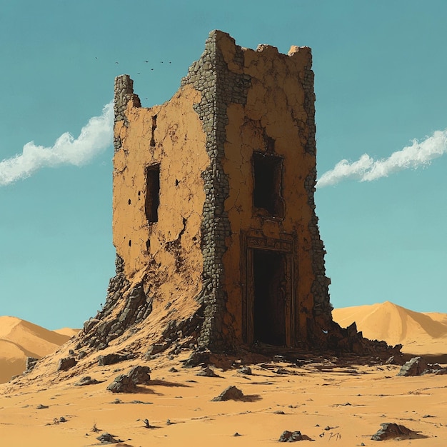 An old ruin to some degree covered in the desert sands