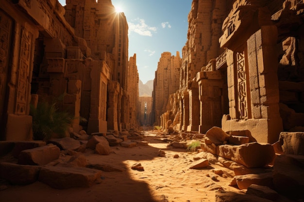 Old ruins in arid desert under the sun generative IA