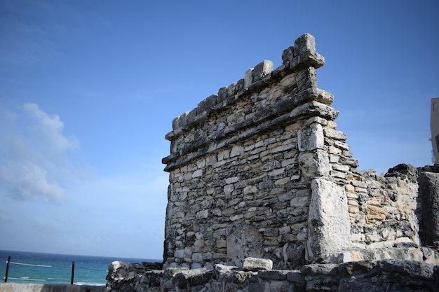 Old ruins in Cancun and blue sky