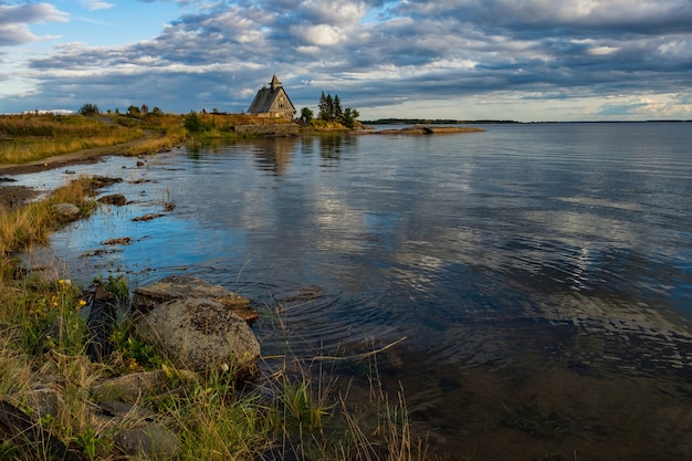 Old russian Orthodox wooden church in the village Rabocheostrovsk, Karelia.