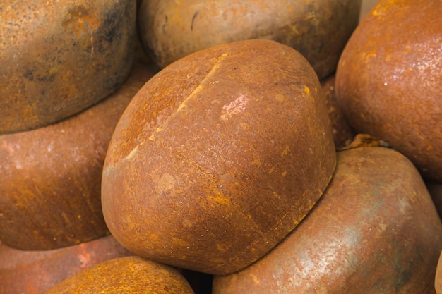 Old rusted alms-bowl, stacked togetherWaiting for decoration to be beautiful