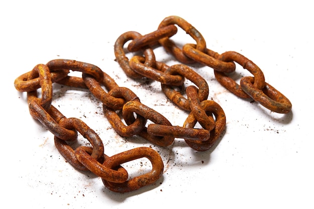 Old rusted and weathered chain isolated on white background