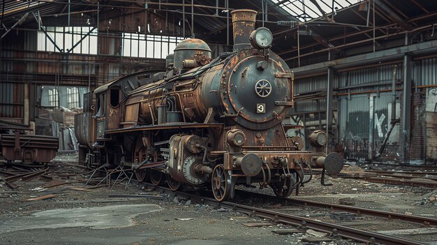 Photo old rusty steam locomotive in an abandoned factory