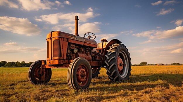 Photo old rusty tractor in a field