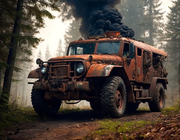 an old rusty truck with the word on the front