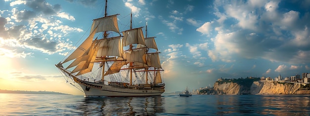 Photo old sailing ship model on world map exploration and explorer concept image