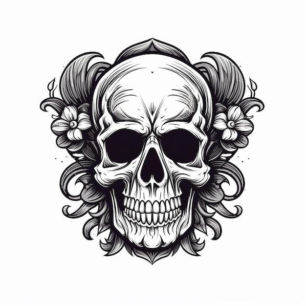 Photo old school skull tattoo white background