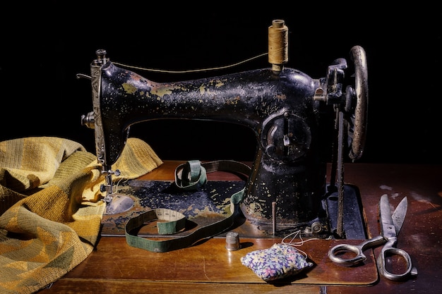 Old sewing machine. Retro equipment and still life.