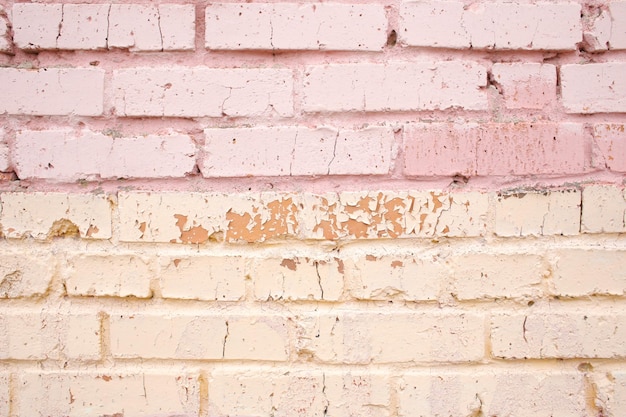 An old shabby brick wall in full screen With elements of old age and destruction of the wall