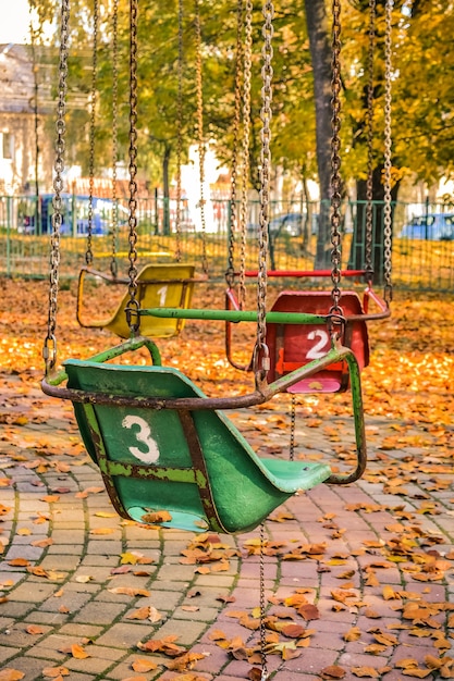 Old soviet rides in the autumn park