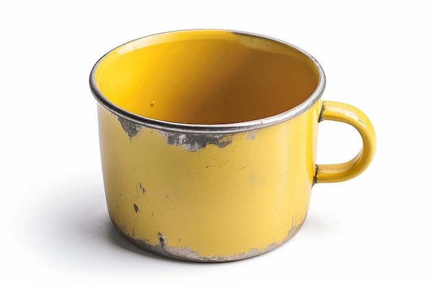 Photo old steel cup retro style isolated on white background yellow mug