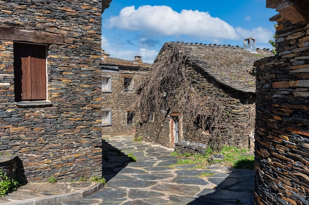 Old stone constructions on the route of the black villages Majaelrayo Guadalajara