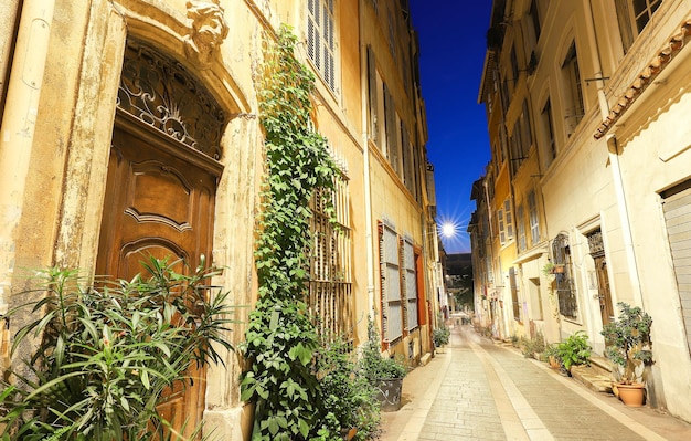 The old street in the historic quarter Panier of Marseille in South France at night