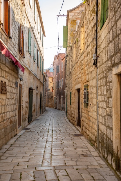 Old street without tourists in Stari Grad in Croatia