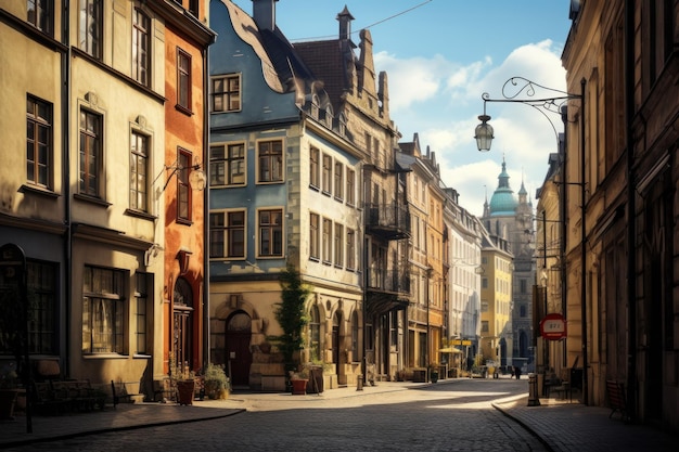 Old streets in European city old town Illustration AI GenerativexA