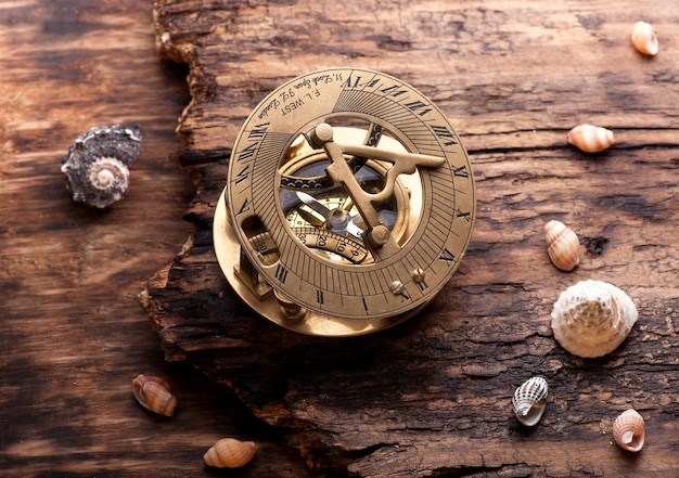 Old sundial with compass