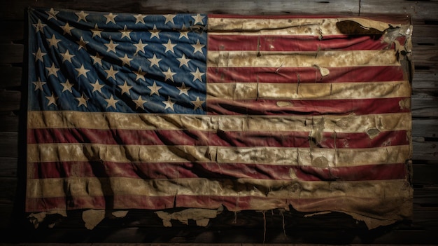 Old tattered american flag AI generative