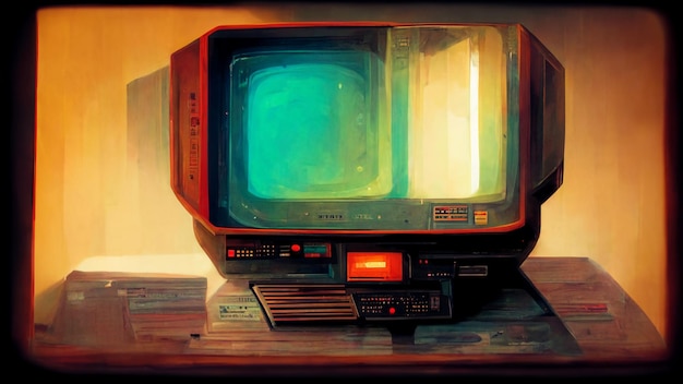 An old television sitting on top of a wooden table generative ai