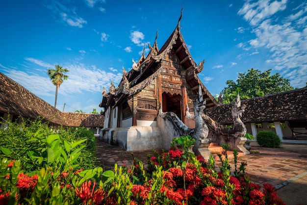 Old temple(Wat Ton Kwen) on blue sky with cloud in Chaing Mai, Thailand