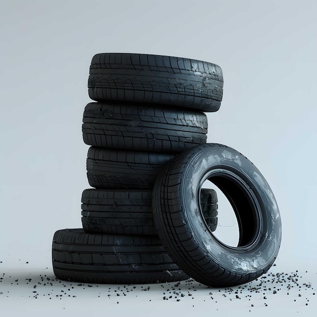 Old tires stacked isolated on white background