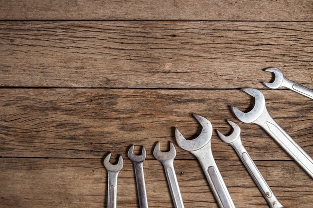 old tools on wooden background