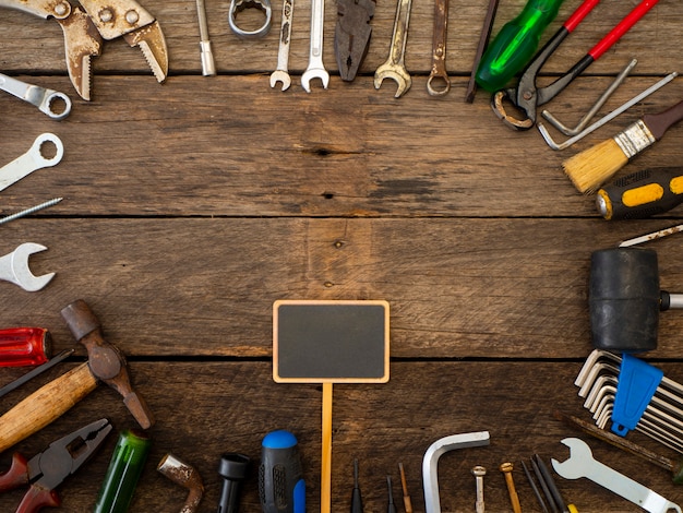 Old tools on a wooden table