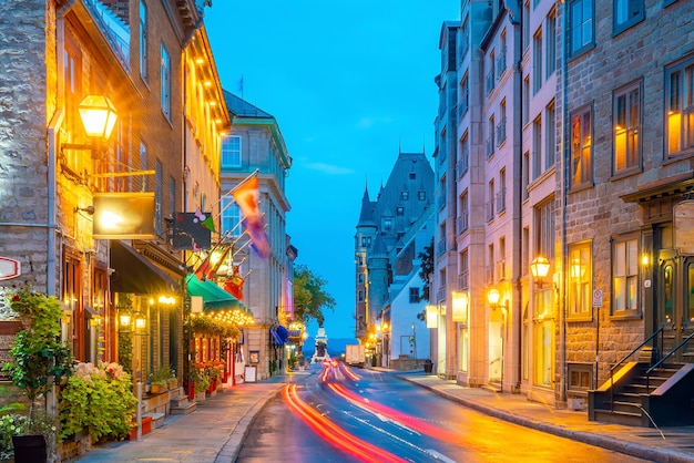 Old town area in Quebec  city, Canada at twilight