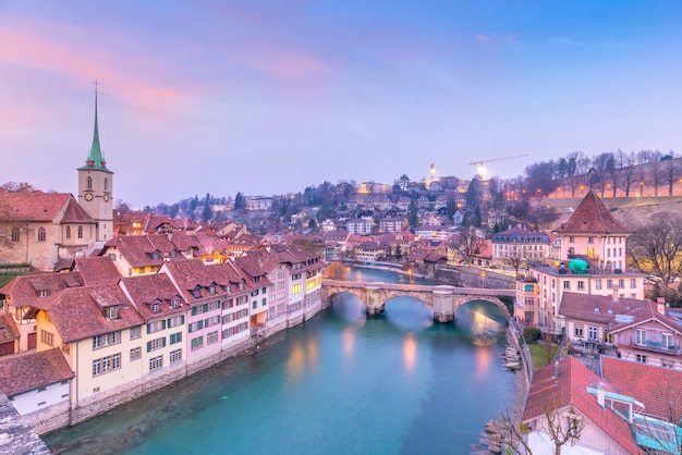 Old Town of Bern, capital of Switzerland in Europe at twilight