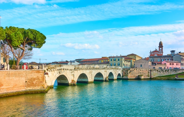 Old town of Rimini and The Bridge of Tiberius, Italy - Italian cityscape