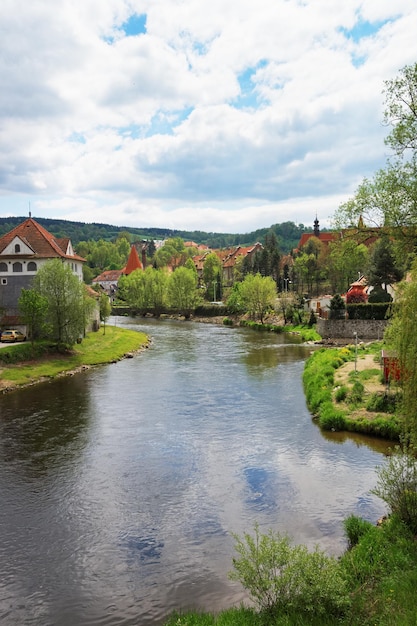 Old town and Vltava River in Cesky Krumlov, Czech Republic