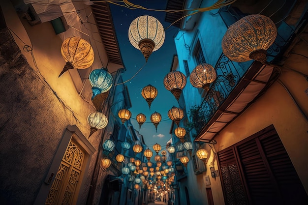 Old tradition designs of lanterns for lighting holy month of prayer in ramadan AI generated