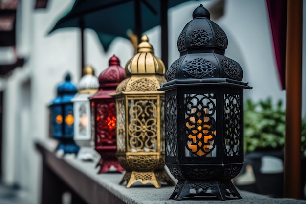 Old tradition designs of lanterns for lighting holy month of prayer in ramadan AI generated