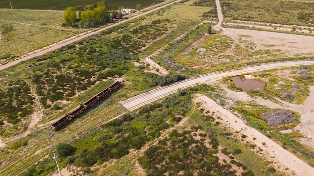 Old train of oil and petroleum. Aerial view