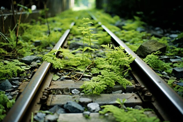 Old train tracks overgrown with weeds Gr old paper texture Grunge Background