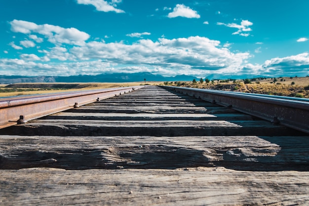 Old train tracks with wooden sleepers