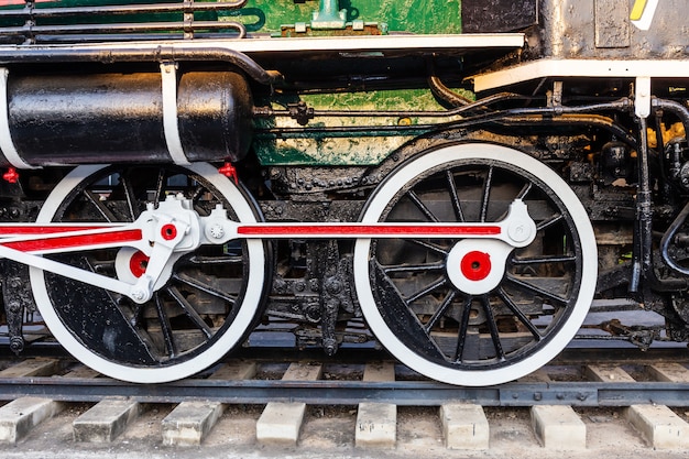 Photo old train wheels on rails