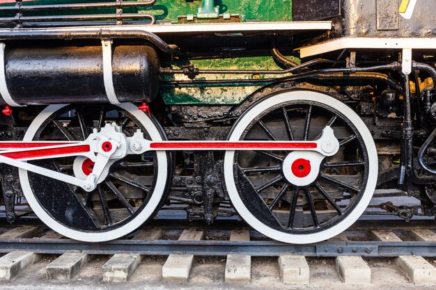 Photo old train wheels on rails