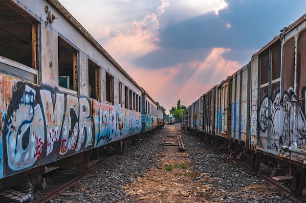 Old train wrecks that were left waiting for repairs