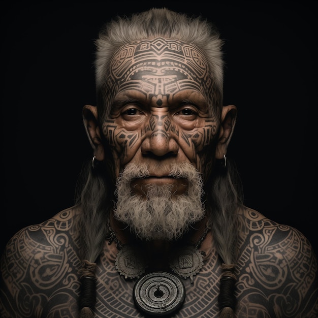 old tribe full of face tattoos