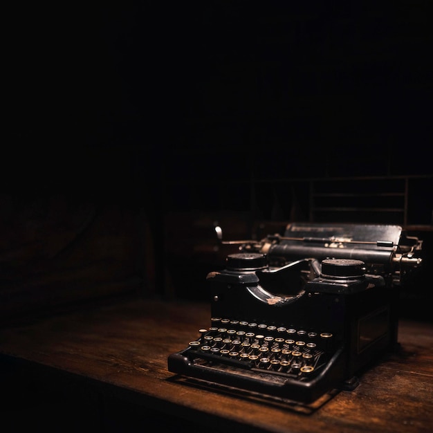 Old typewriter on a wooden table