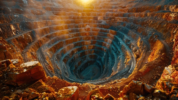 Photo the old underground tunnel of the gold mine gold mining in the mine